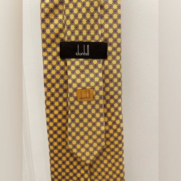 Dunhill Silk Tie Made in Italy Geometric Diamond Pattern Gold Yellow Blue Red - Picture 6 of 14